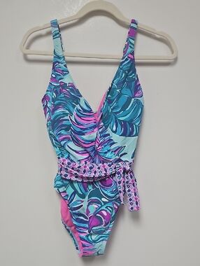 Lilly Pulitzer Blue, Teal & Purple One-Piece Swimsuit with Pink Accents